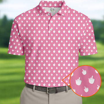 Funny Middle Finger Pink Golf Shirt, Men's Funny Golf Shirts, Men's Golf Polo, Golfing Apparel