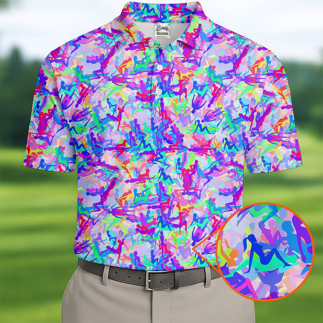 Funny Sex Positions Stick Figure Purple Neon Golf Tops For Men, Unique Gift For Golfer, Men's Golf Polo
