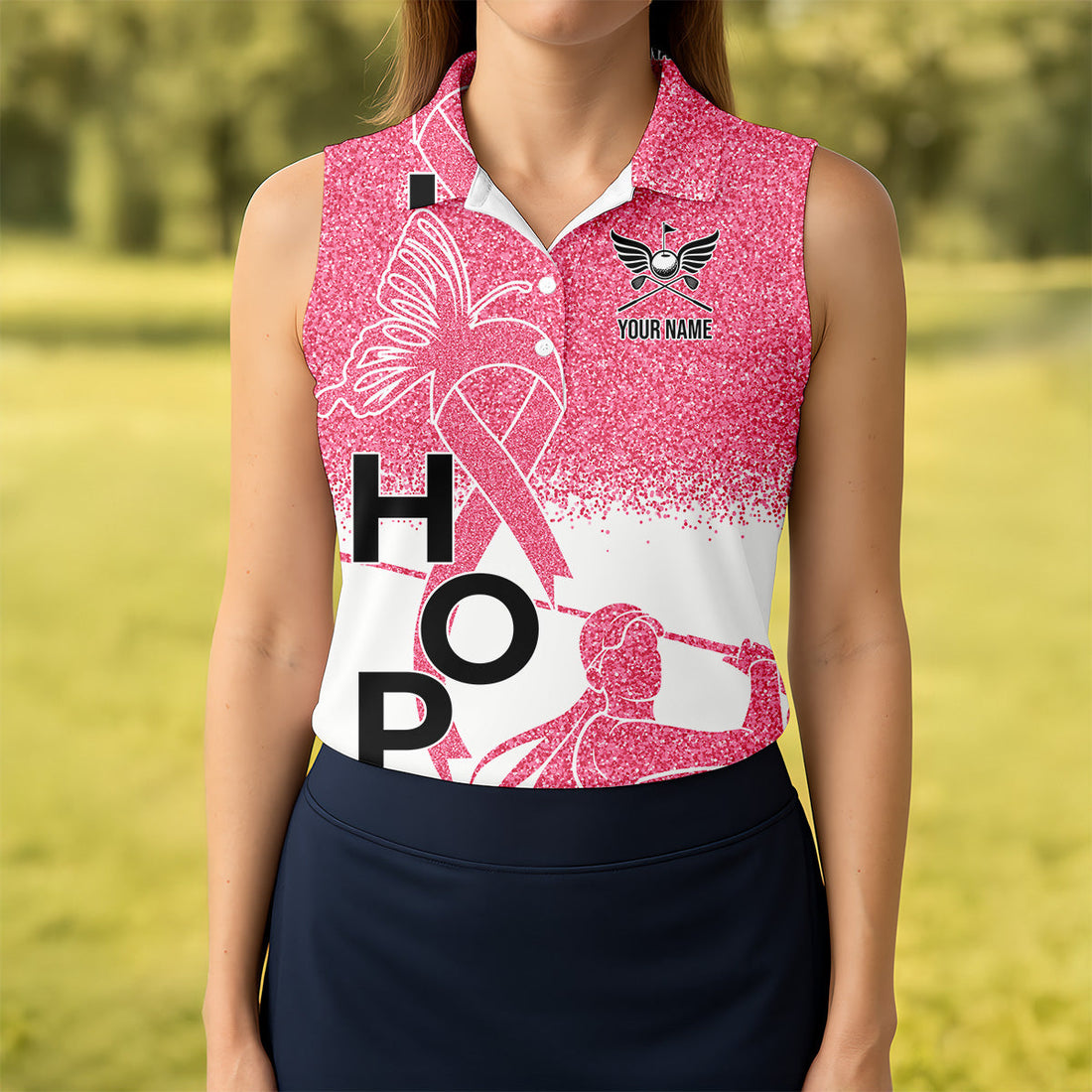 Hope Breast Cancer Golf Shirt, Breast Cancer Support Shirts, Ladies Golf Shirt, Womens Sleeveless Polo Shirt