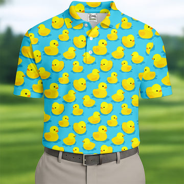 Funny Yellow Duck Men's Golf Polo Shirt, Fun Golf Polo Shirt, Men Fun Golf Shirts, Golf Gift For Him