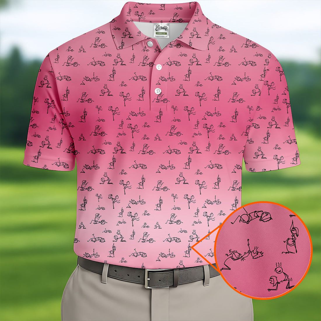 Funny Stickman Men's Pink Golf Polo, Unique Gift For Golfer, Golf Accessories For Men