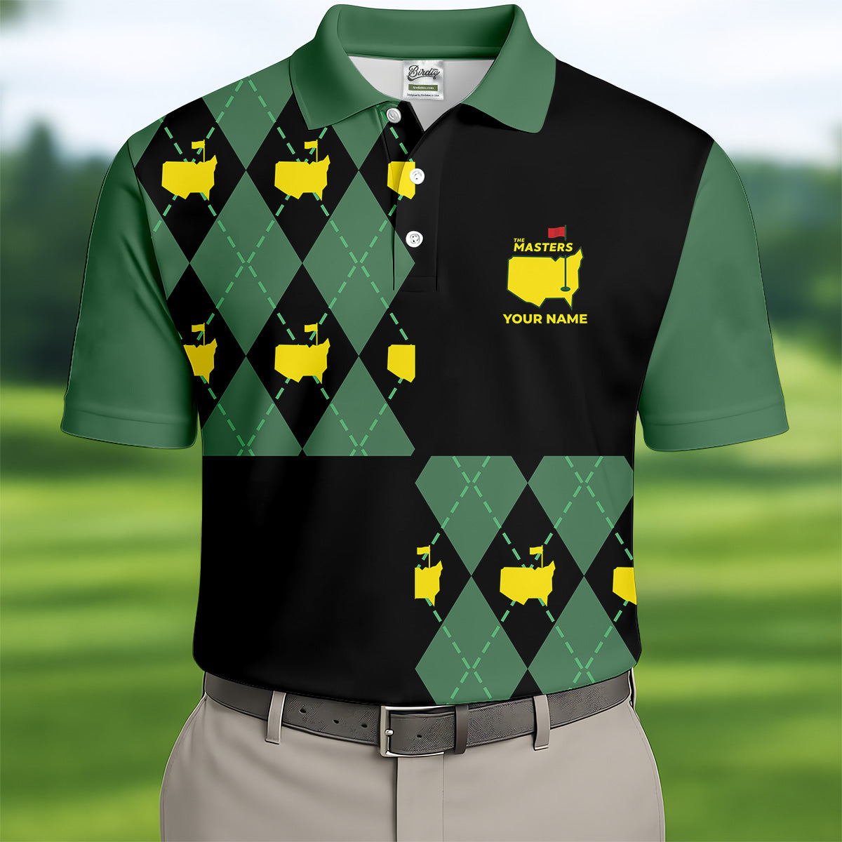 Green and Black Argyle Golf Shirt, Mens Golf Polo Shirts, Cool Golf Gifts, Golfing Apparel