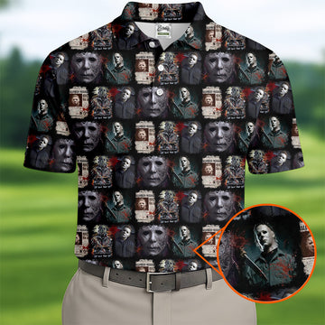 Michael Myers Halloween Fun Men's Golf Polos, Classic Horror Characters Men Polo, Horror Movie Shirt