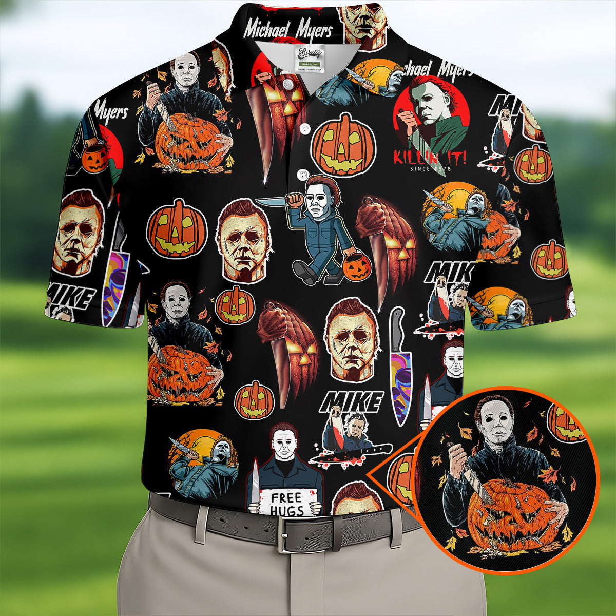 Michael Myers Halloween Golf Tops For Men, Mens Funny Golf Shirts, Horror Movie Shirt