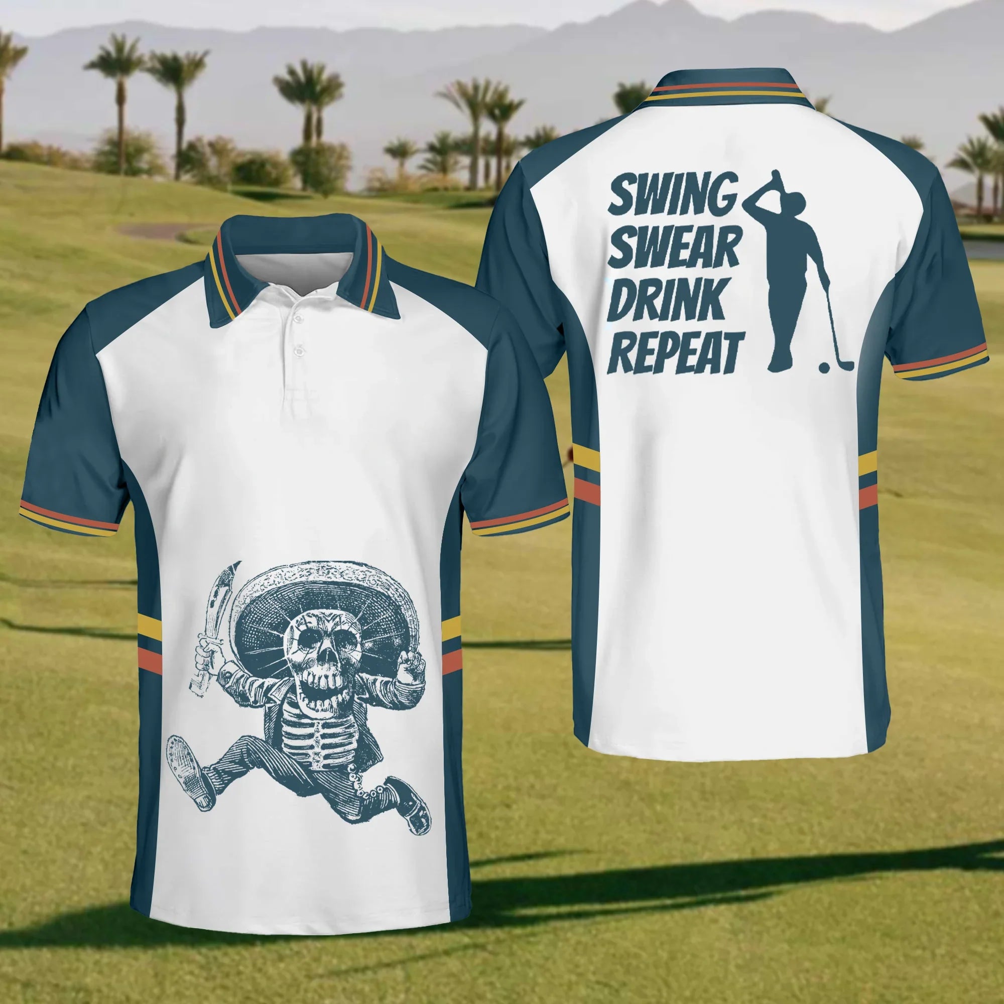 Outlaw Skull Golf Polo Shirt, Mens Golf Shirt, Funny Golf Shirt