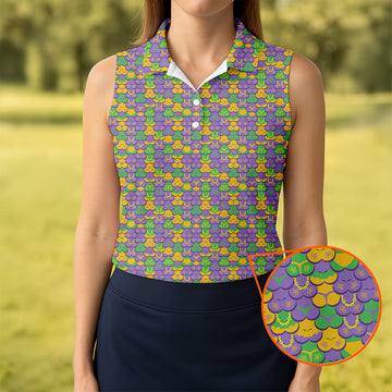 Funny Boobs Mardi Gras Women's Golf Polo Shirt, Fun Womens Golf Shirts, Mardi Gras Polo, Funny Golf Shirt