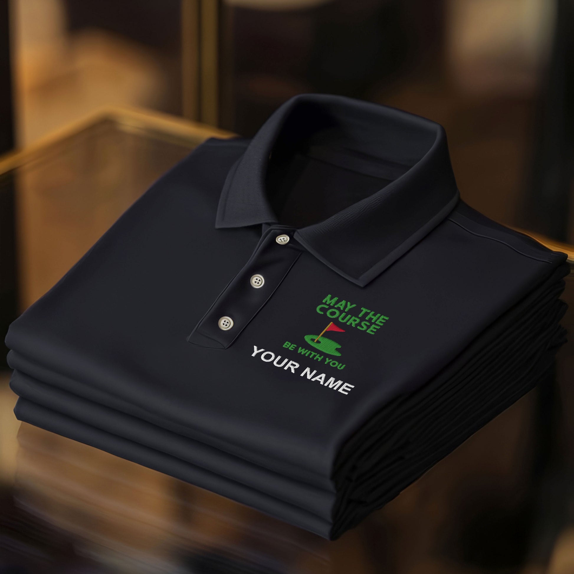 May The Course Be With You Custom Embroidered Golf Polo Shirt, Dad Golf Gift