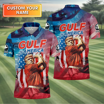 Gulf Of America Patriotic Golf Polo Shirts, Mens Golf Polo Shirts, Golf Gift Ideas For Him, Long Sleeve Golf Polo