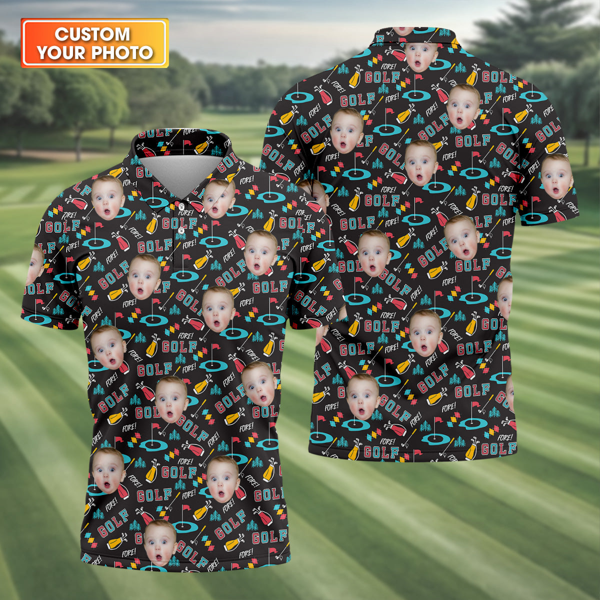 Custom Shirts With Faces, Funny Golf Polo Shirt, Gifts For The Golfing Dad, Golf Gift For Dad