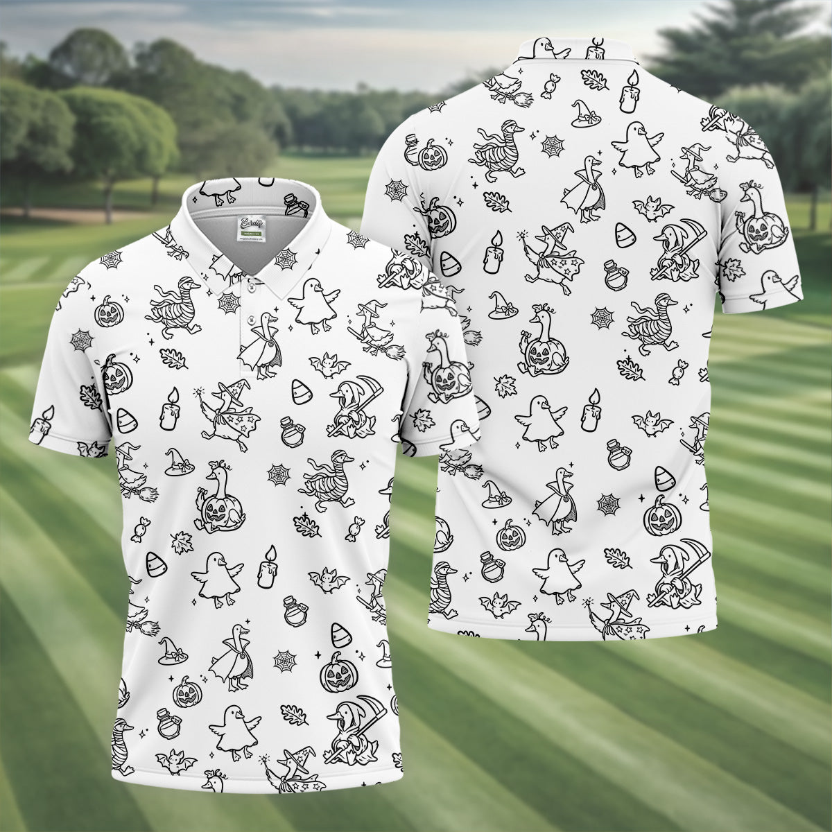 Goose Halloween, Doodle Pattern, Black And White Golf Polo, Mens Funny Golf Shirts, Long Sleeve Golf Shirts, Men Golf Polo