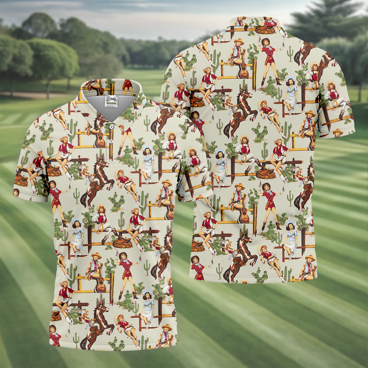 Desert Cowgirl Western Golf Shirt, Fun Golf Shirts For Men, Men's Golf Polo, Cool Golf Gifts