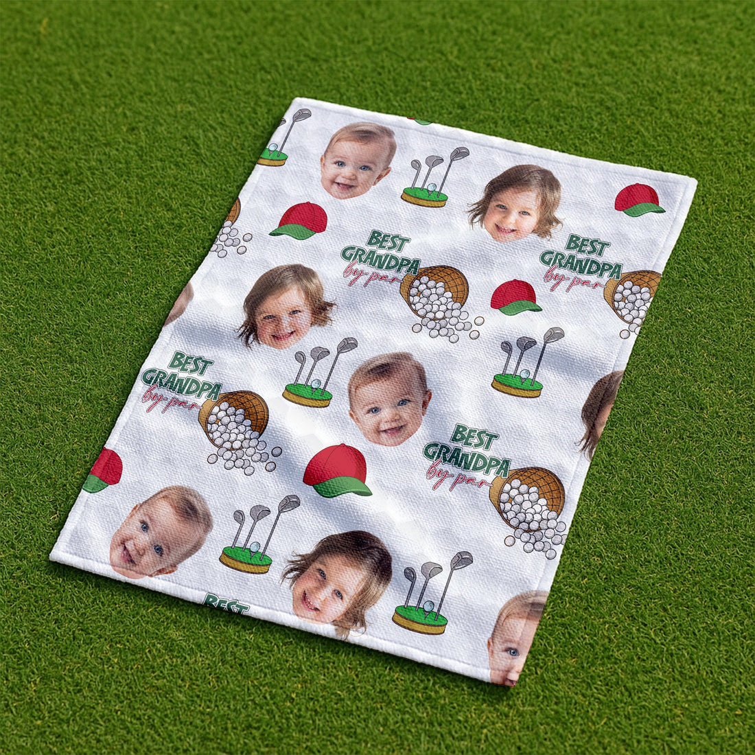 Best Grandpa By Par Custom Face White Small Funny Golf Towel, Golf Gift For Dad