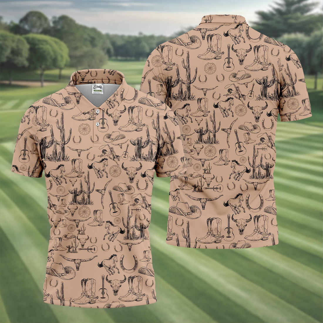 Brown Toile Western Golf Shirt, Mens Golf Polo Shirts, Golf Accessories For Men, Polo For Men