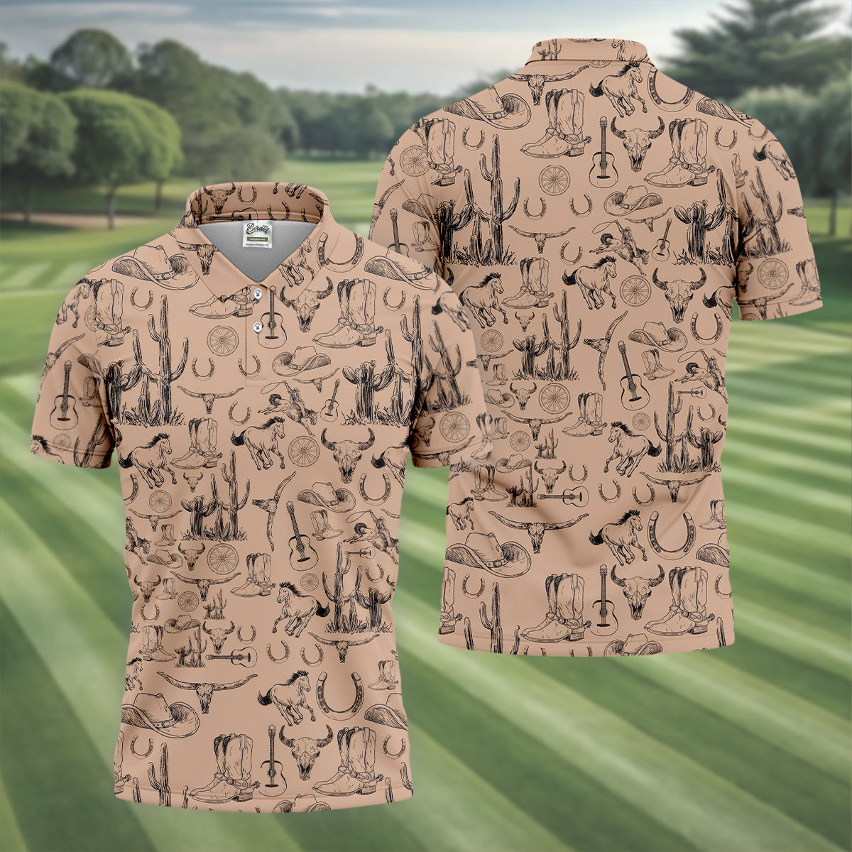 Brown Toile Western Golf Shirt, Mens Golf Polo Shirts, Golf Accessories For Men, Polo For Men