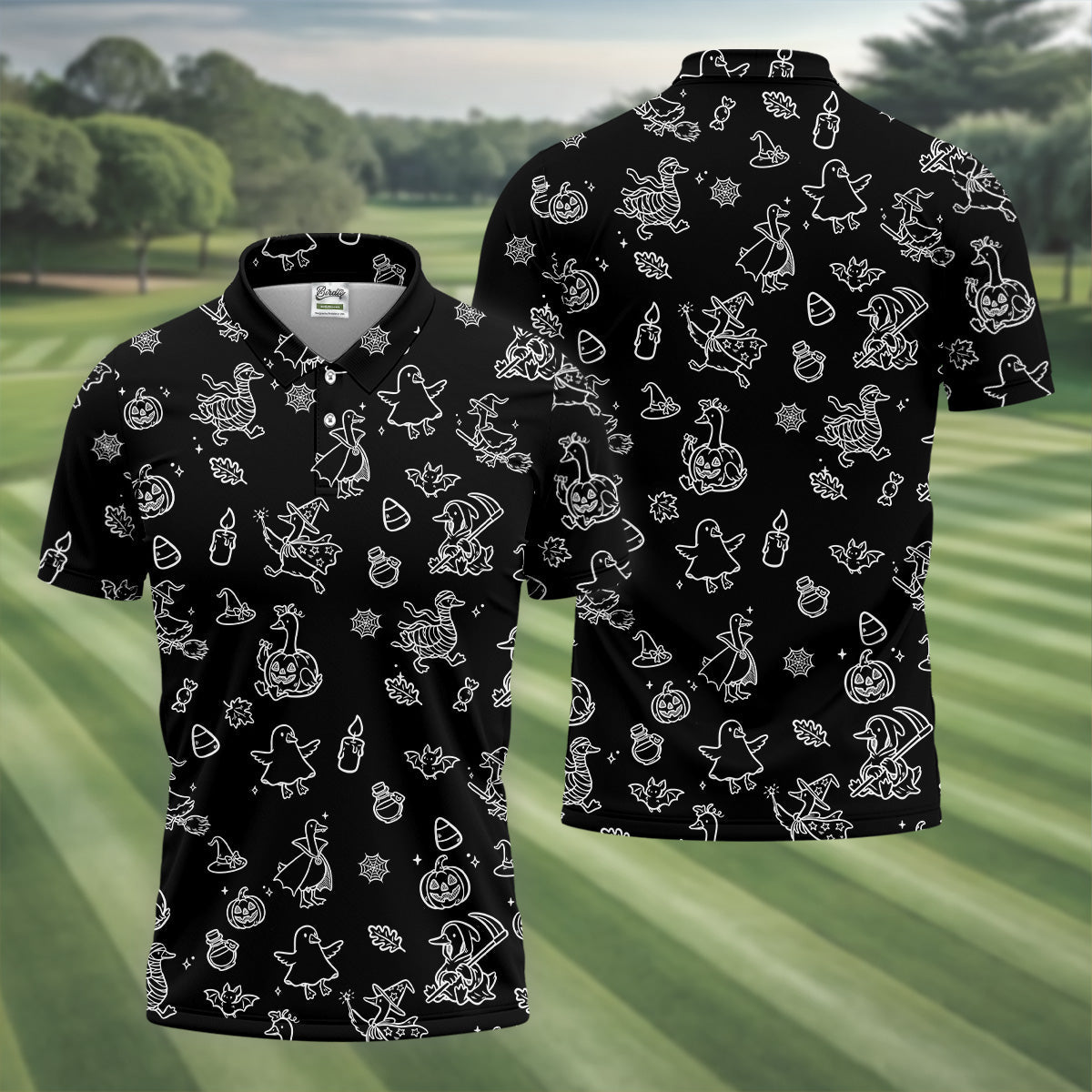 Goose Halloween, Doodle Pattern, Black Golf Polo, Mens Funny Golf Shirts, Long Sleeve Golf Shirts, Men Golf Polo