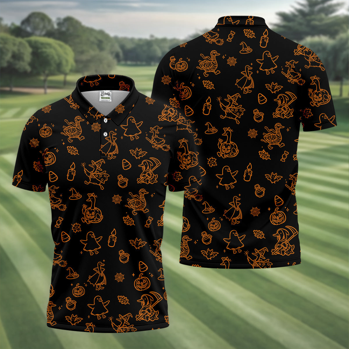 Goose Halloween, Doodle Pattern, Black Orange Golf Polo, Mens Funny Golf Shirts, Long Sleeve Golf Shirts, Men Golf Polo