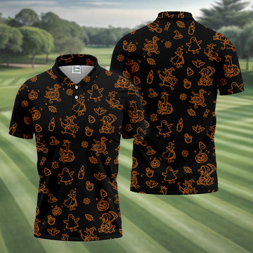 Goose Halloween, Doodle Pattern, Black Orange Golf Polo, Mens Funny Golf Shirts, Long Sleeve Golf Shirts, Men Golf Polo