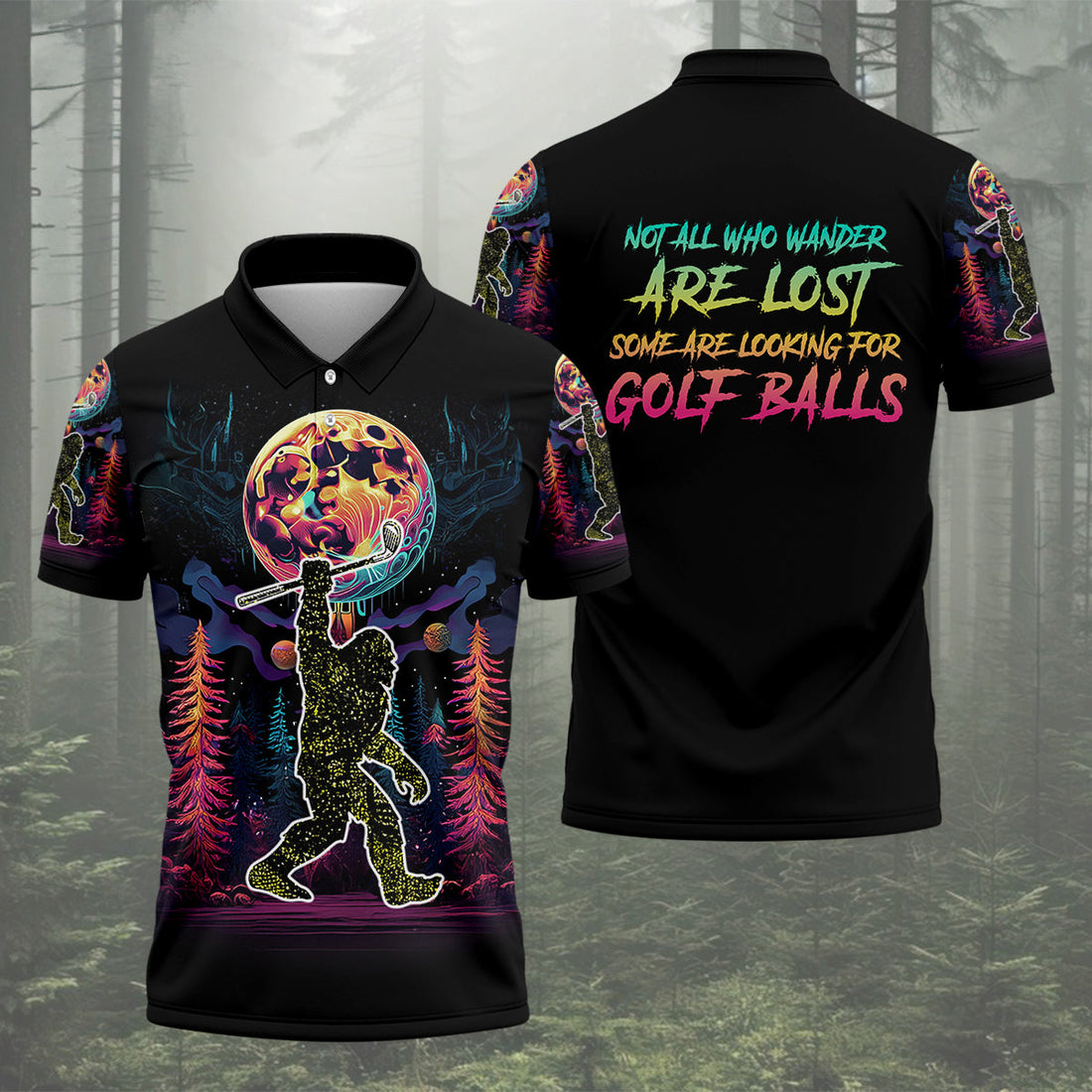Not All Who Wander Are Lost Bigfoot Funny Mens Golf Polo Shirt, Funny Golf Shirt, Golf Gift For Him