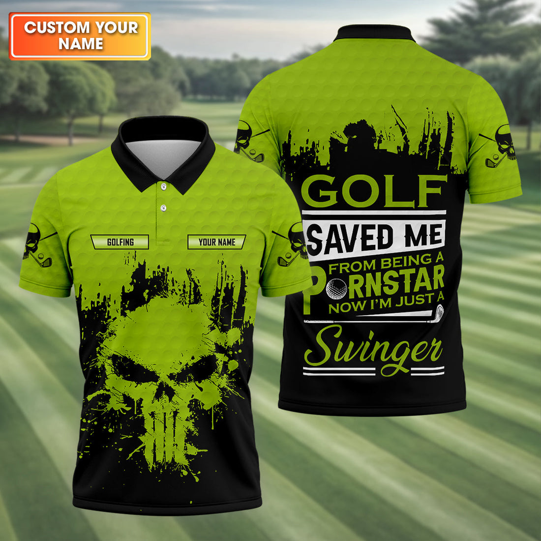 Golf Saved Me From Being A Porn Star Now I'm Just A Swinger Custom Green Skull Golf Polo Shirt, Dad Golf Gift