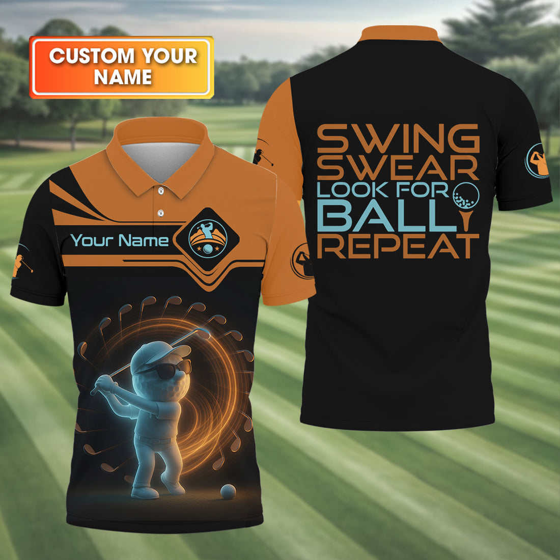 Swing Swear Look For Ball Repeat Shirt, Men's Funny Graphic Golf Polo Shirt, Gifts For Golfing Dad