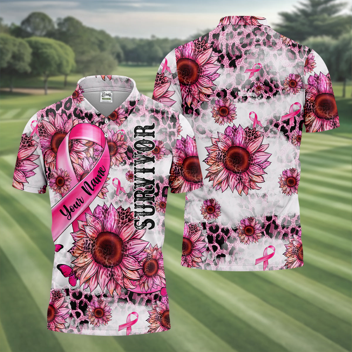 Breast Cancer Golf Shirt, Mens Golf Polo Shirts, Pink Breast Cancer T-Shirts, Pink Ribbon Breast Cancer