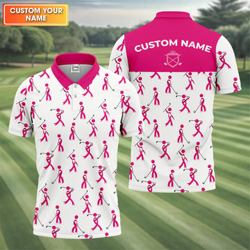 Funny Stick Figure Breast Cancer Golf Shirt, Fun Golf Shirts For Men, Breast Cancer Support Shirt