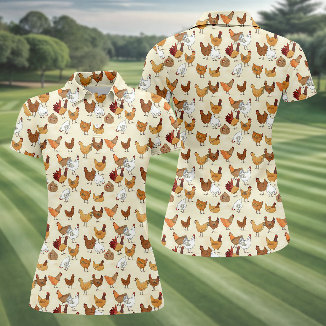 Chicken Family Funny Womens Golf Polo Shirt, Chicken Lover Gifts, Custom Ladies Golf Shirt