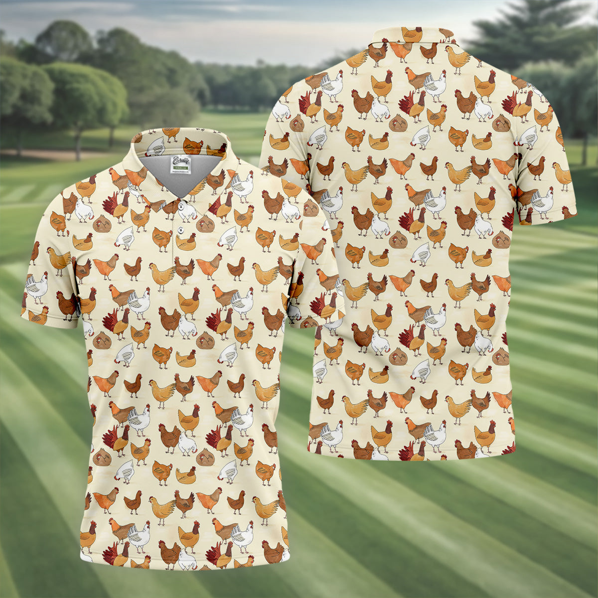 Chicken Family Custom Men's Funny Graphic Golf Polo Shirt, Chicken Lover Gifts, Dad Golf Gift