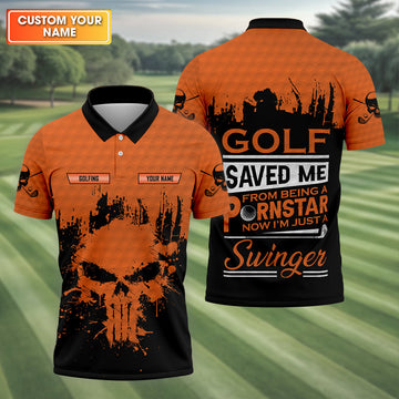Golf Saved Me From Being A Porn Star Now I'm Just A Swinger Custom Skull Golf Polo Shirt, Dad Golf Gift