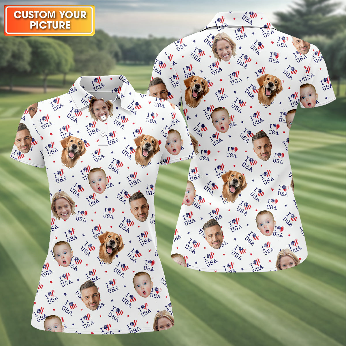 Custom Face Shirt, Womens Golf Polo, Custom Dog Shirts, Family Portrait Golf Shirt, Golf Shirt Gift For Women