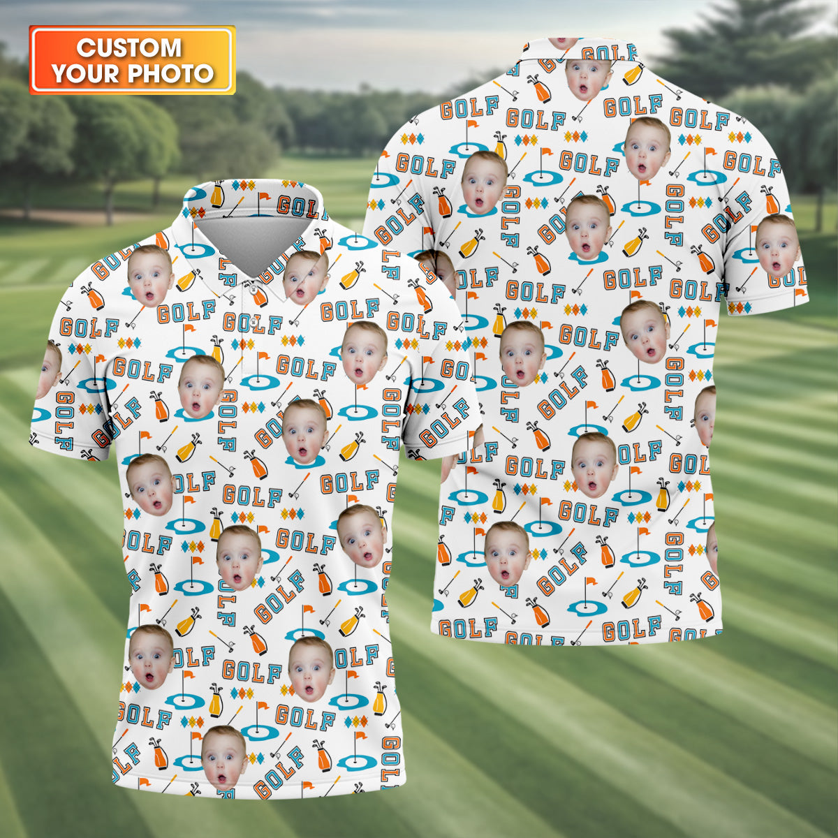 Custom Kids Photo Golf Shirt, Funny Golf Polo Shirt, Gifts For The Golfing Dad, Christmas Golf Gift