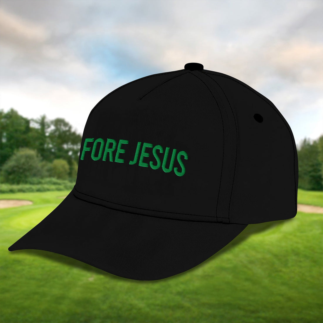 Fore Jesus Green Embroidered Baseball Cap, Funny Dad Hat, Christmas Golf Gift