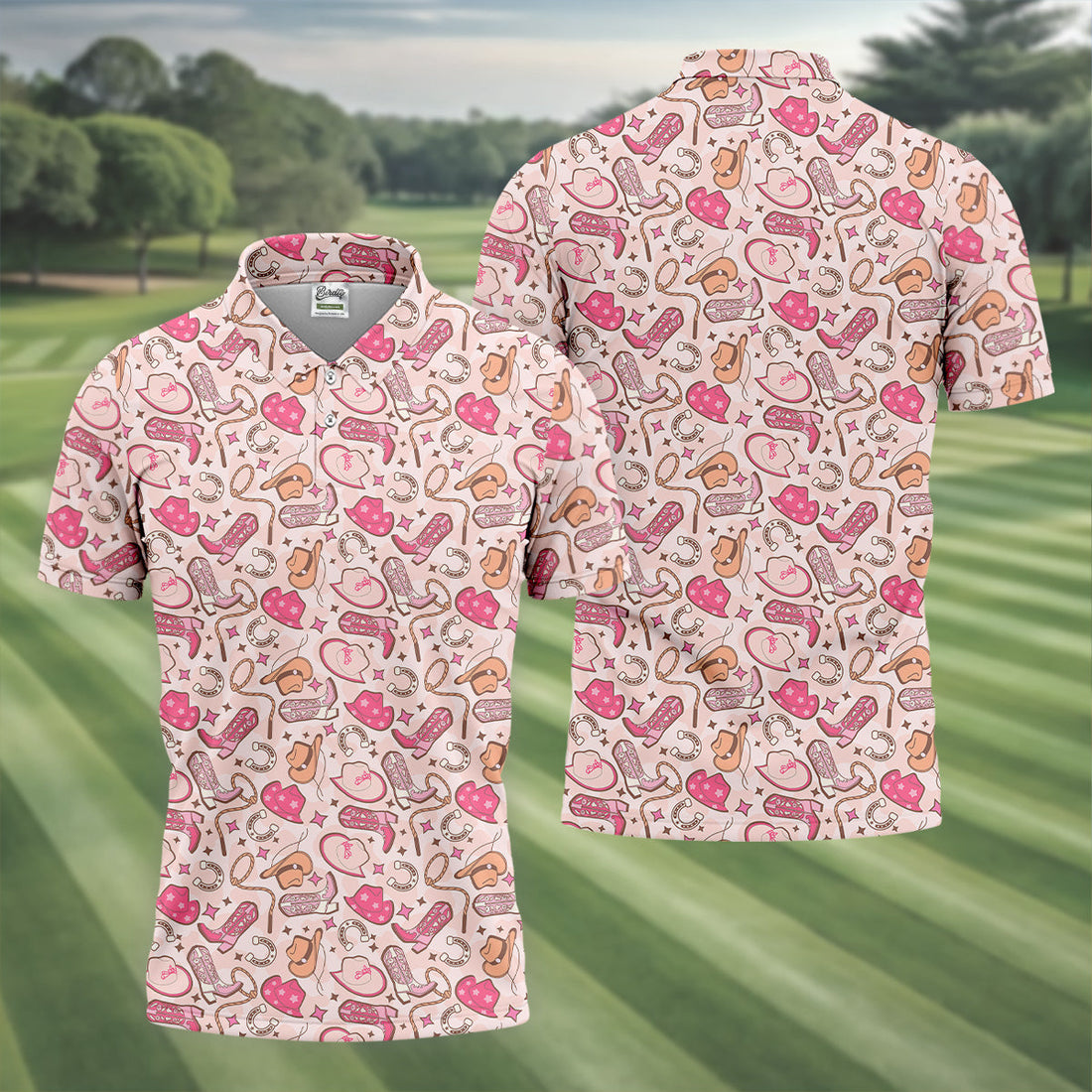 Pink Cowboy Western Golf Shirt, Fun Golf Shirts For Men, Men's Golf Polo, Golfing Apparel