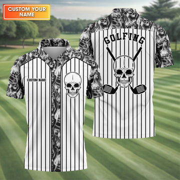 Custom Skull Polo Shirt, Golfing Apparel, Mens Golf Gift, Funny Golf Polos