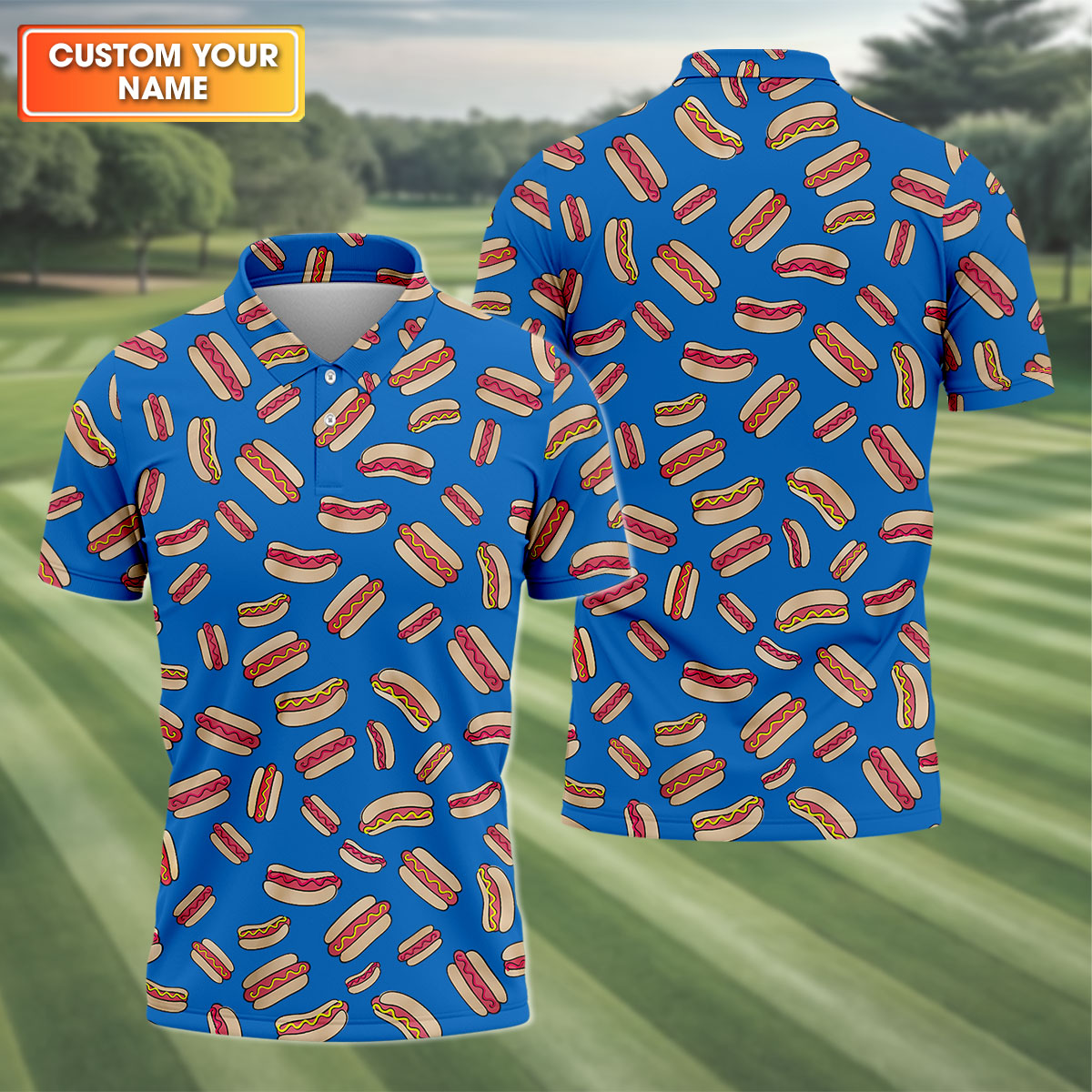 Men's Golf Polo Shirt, Hotdog Funny Golf Shirt, Dad Golf Gift