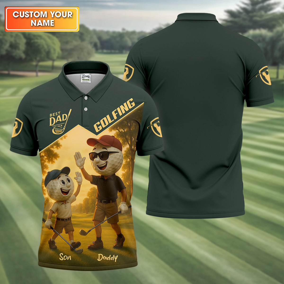 Best Dad By Par Personalized Men's Golf Polo Shirt, Dad Golf Gift, Christmas Golf Gift