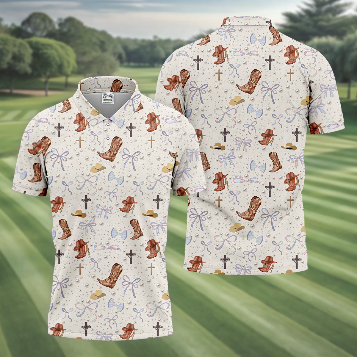 Coquette Pattern Western Golf Shirt, Fun Golf Shirts For Men, Men's Golf Polo, Golfing Apparel