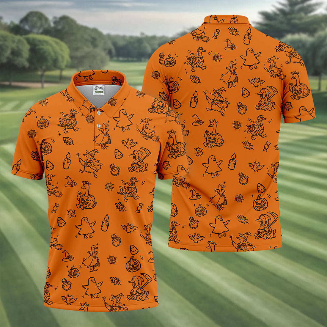 Goose Halloween, Doodle Pattern, Orange Golf Shirt, Mens Funny Golf Shirts, Long Sleeve Golf Shirts, Men Golf Polo