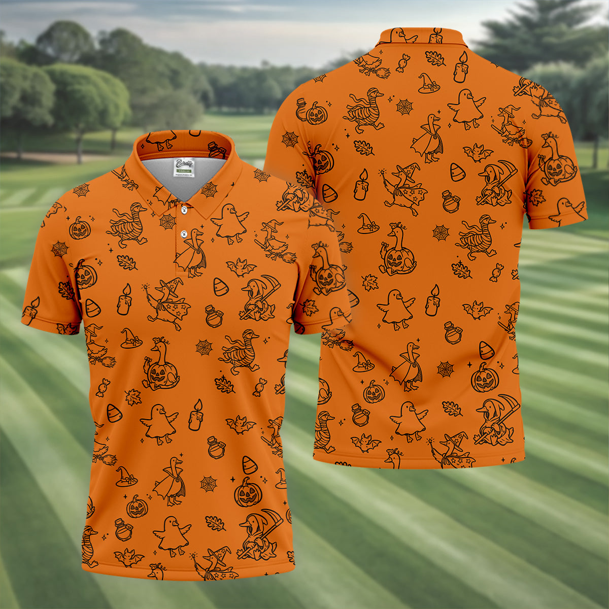 Goose Halloween, Doodle Pattern, Orange Golf Shirt, Mens Funny Golf Shirts, Long Sleeve Golf Shirts, Men Golf Polo