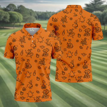 Goose Halloween, Doodle Pattern, Orange Golf Shirt, Mens Funny Golf Shirts, Long Sleeve Golf Shirts, Men Golf Polo
