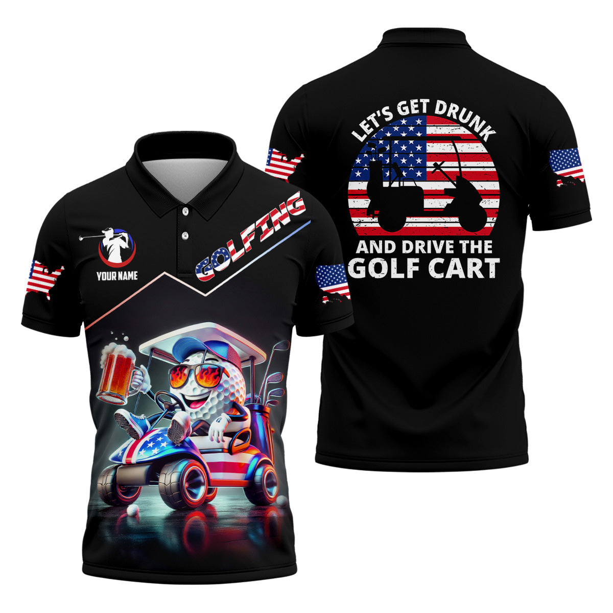 Let's Get Drunk Custom Men's Golf Polo Shirt, Funny Golf Shirt, Dad Golf Gift