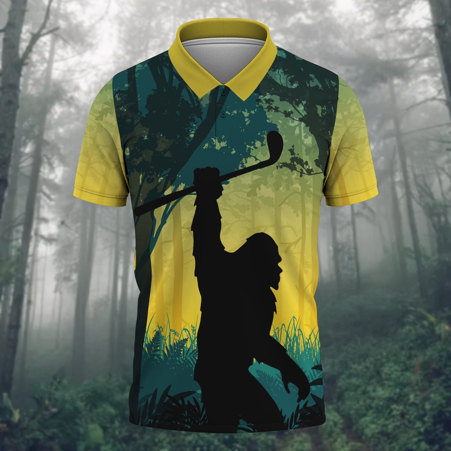 Bigfoot Hawaiian Polo Golf Shirts, Mens Golf Gift, Funny Golf Shirt