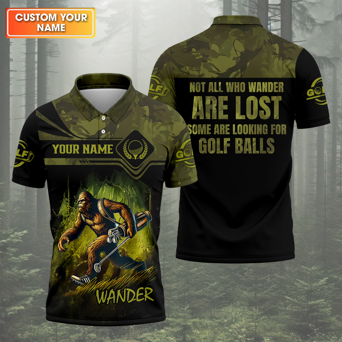 Bigfoot Camouflage Custom Golf Polo Shirt, Golf Gifts For Dad, Golf Lover Gift