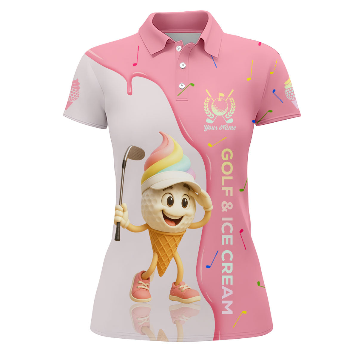 Golf And Ice Cream Funny Womens Golf Polo Shirt, Womens Golf Tops, Custom Ladies Golf Shirt