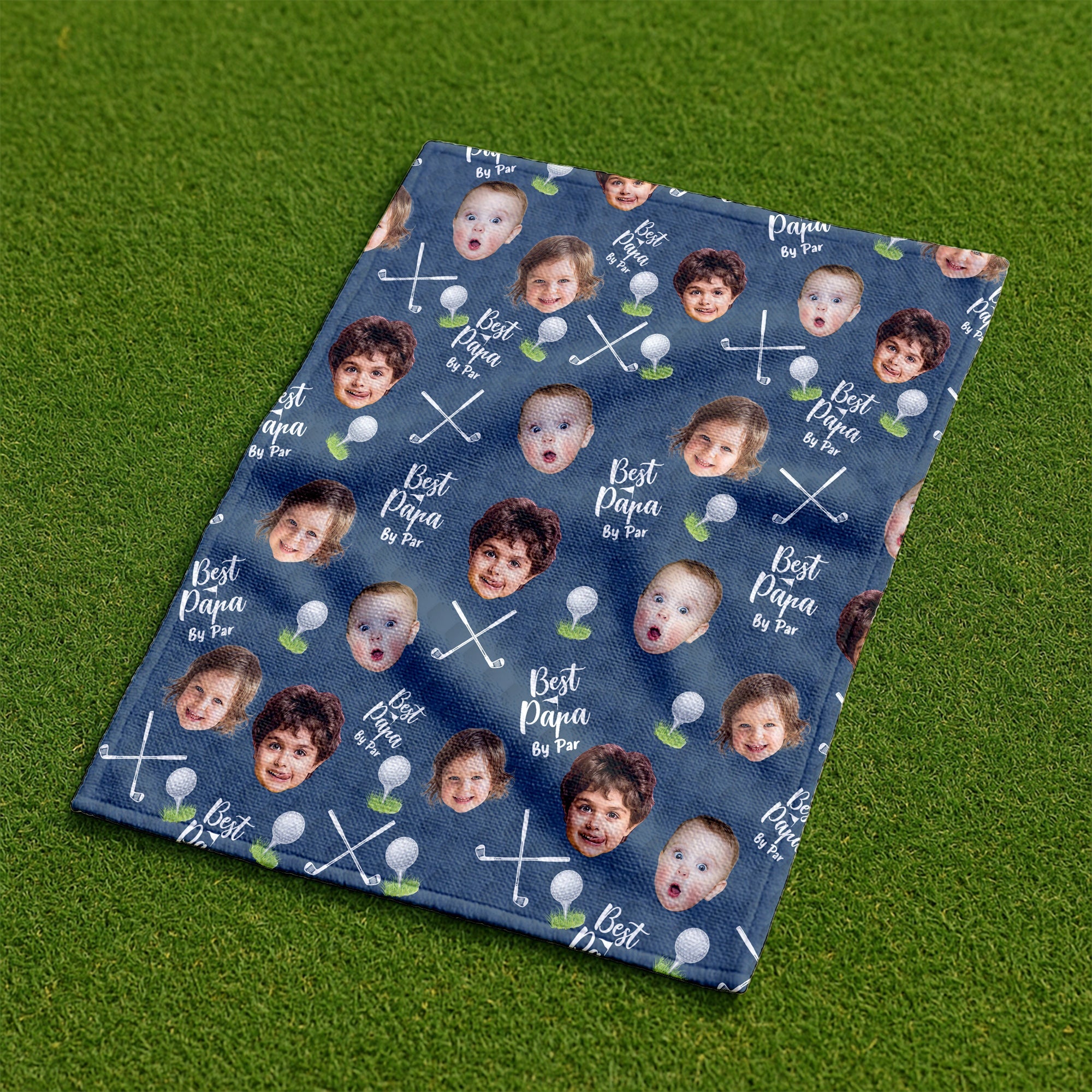 Best Dad By Par Golf Towel, Custom Golf Towel With Kids Photo, Cool Golf Towels, Christmas Golf Gift