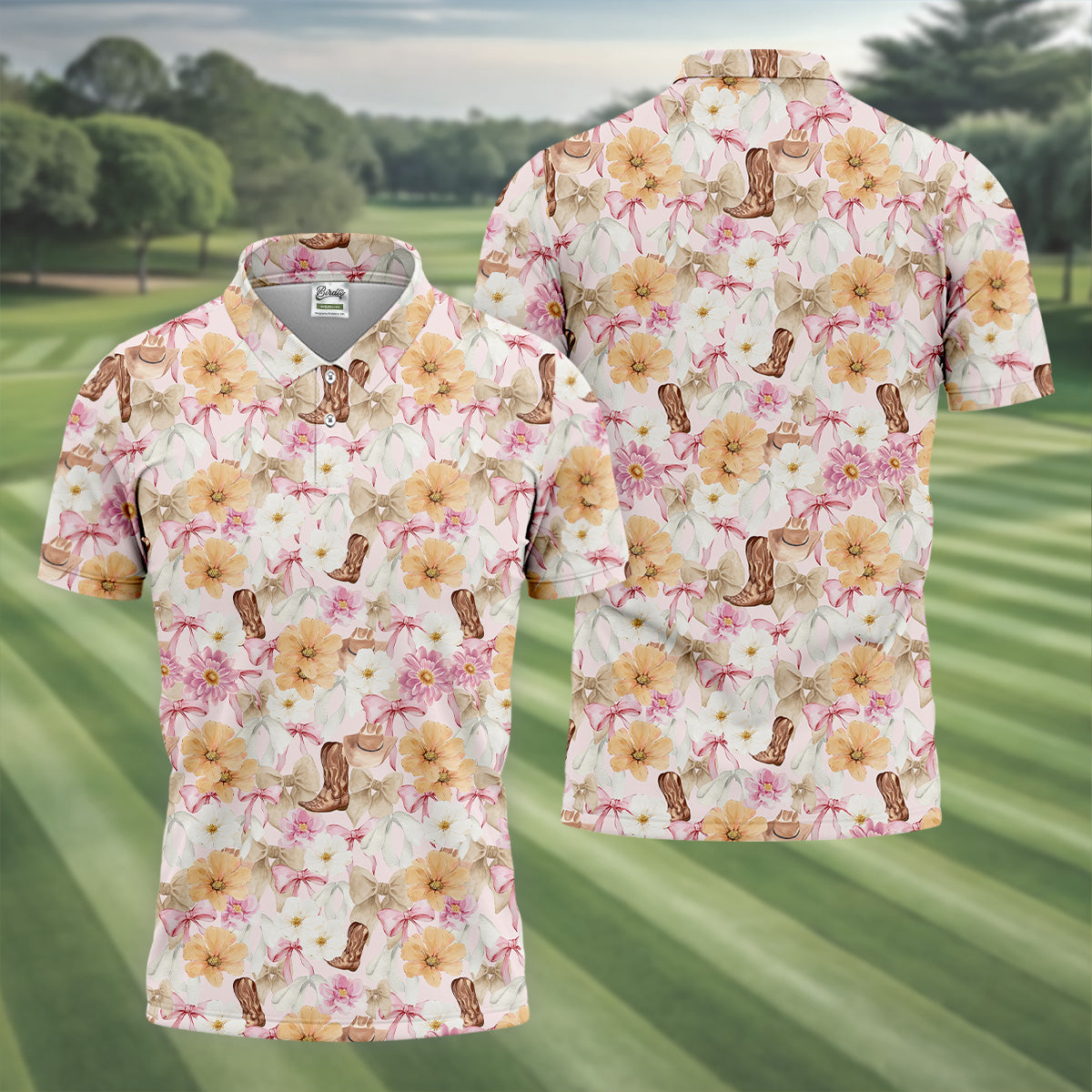 Coquette Flower Western Golf Shirt, Cute Golf Outfit, Matching Golf Shirt, Men's Golf Polo
