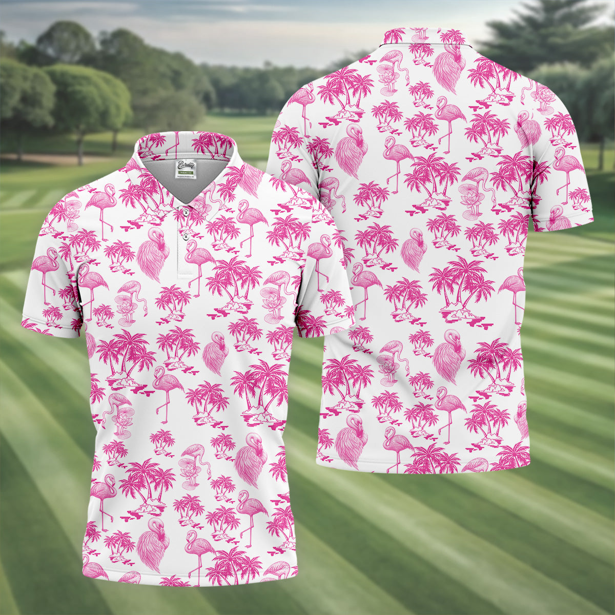 Funny Flamingo Coconut Men Polo Shirt, Fun Golf Polos For Men, Golf Shirts, Dad Golf Gift, Polo Golf