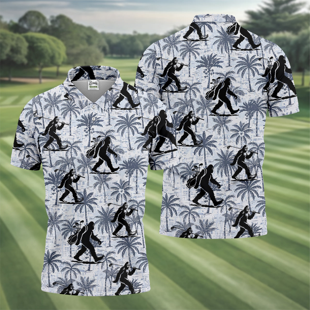 Funny Bigfoot Golf Hawaiian Shirt, Tropical Golf Shirts, Mens Golf Polo Shirts, Cool Golf Gifts