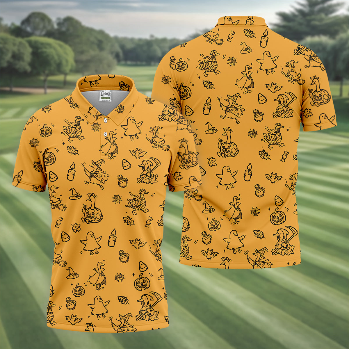 Goose Halloween, Doodle Pattern, Yellow Golf Shirt, Mens Funny Golf Shirts, Long Sleeve Golf Shirts, Men Golf Polo