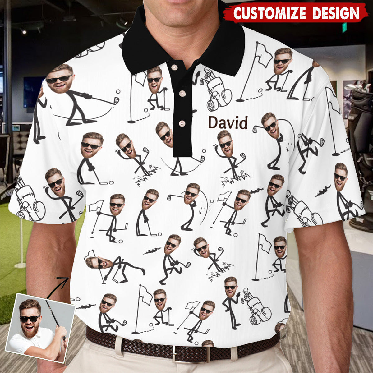 Custom Photo Funny Golf Polo Shirts, Golfing Apparel, Golf Gift For Men